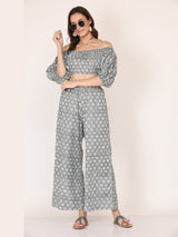 Alice 18 Women's Trendy Grey Floral Printed Off Shoulder Co-Ord Set